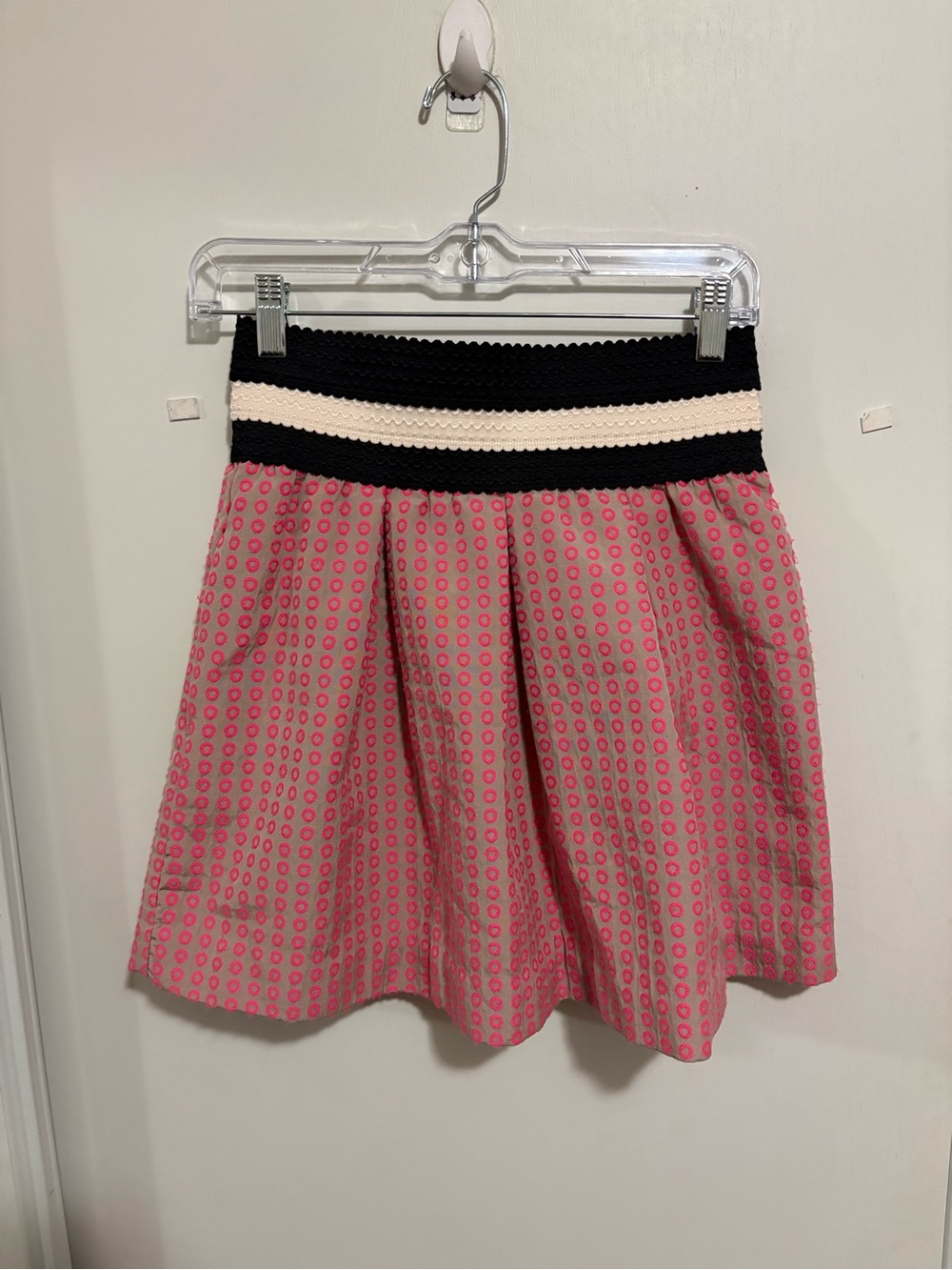Maeve Anthropologie Pink Polka Dot Brocade A-line Skirt XS Scalloped